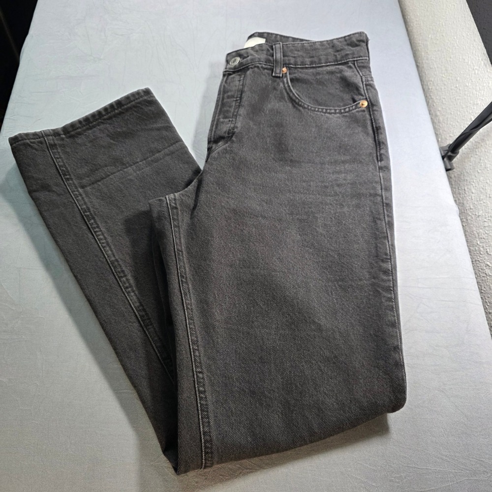 HM Womens High Waist Straight Leg Jeans Faded Black‎ Denim Size 8 Button Fly
